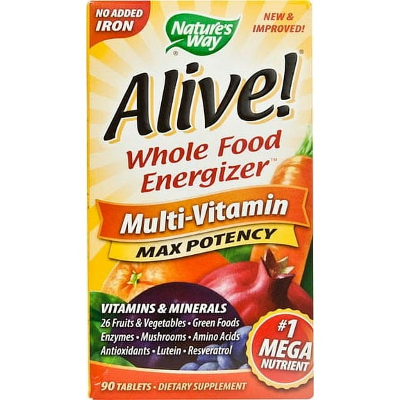 Nature's Way Alive! Multivitamin, Max Potency No Iron Added, 90 Ct