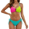 thumbnail image 2 of Triangle Bikini Sets for Women Tie Side Bottom Halter String Back Tie Color Blocked Top Two Piece Swimwear Bathing Suit(Yellow,XL), 2 of 4