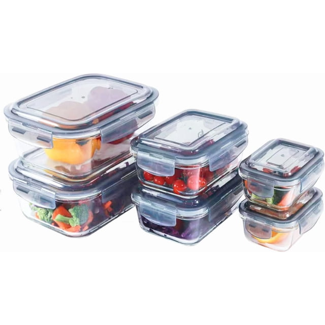 Contenedores de VIDRIO, Recipientes para Alimentos, Tapas Cierre Fácil y Herméticas a prueba de fugas, Cocina, Horno, Refrigerador, Congelador (SET 10 RECIPIENTES JUMBO (20 PCS))