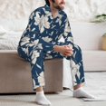 thumbnail image 5 of Mens Pajamas Set, Lilies Flowers Navy Blue Button Down Long Sleeve Loungewear Sleepwear Pjs sets for Men, 5 of 5