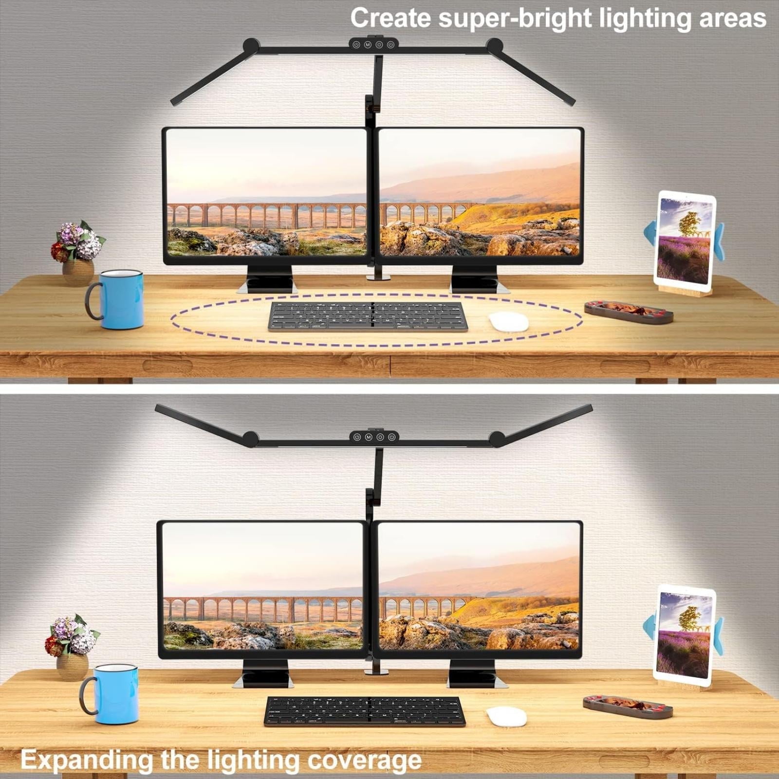 LED Desk Lamp for Home Office - 24W 1500LM Desk Lamps with Clamp Architect Table Lamp Adjustable Head Stepless Dimming Work Light(Black)