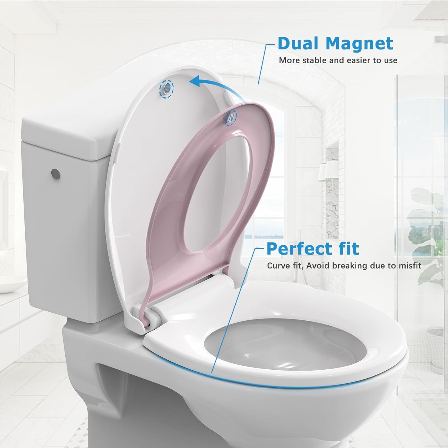 Toilet Seat with Easy Clean & Change Hinges, Quiet-Close Lid, Contoured Seat, Quick-Attach Hardware, White, 17''