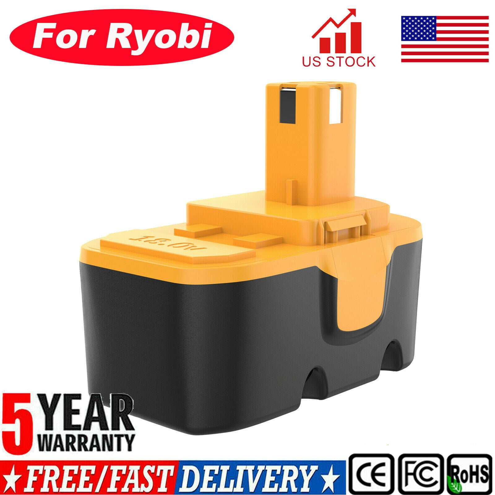 For Ryobi 18V Battery Replacement  P100 4.8Ah Battery 2 Pack — Vanon- Batteries-Store