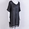 thumbnail image 4 of Mialoley Femmes Bikini Cover Up Robe Solide Manches Courtes V-Cou Pompon Ourlet Robe, 4 of 6