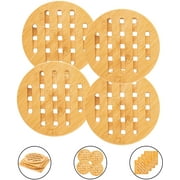 Bamboo Trivet Mat Set for Instant Hot Pot/Dishes/Bowl/Teapot/ Pads/Hot Pot Holders Heat Resistant Trivet 4Round (Circle Diameter : 5.9-Inch)