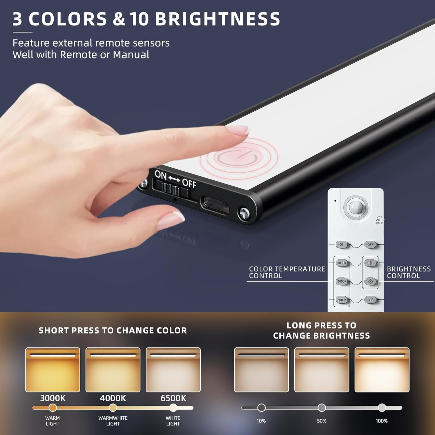 Under Cabinet Lighting,204 LED Wireless Motion Sensor Light Indoor, Rechargeable Closet Lights Battery Operated,Dimmable & 3 Color Temps,Magnetic Under Counter Lights for Kitchen, Closet