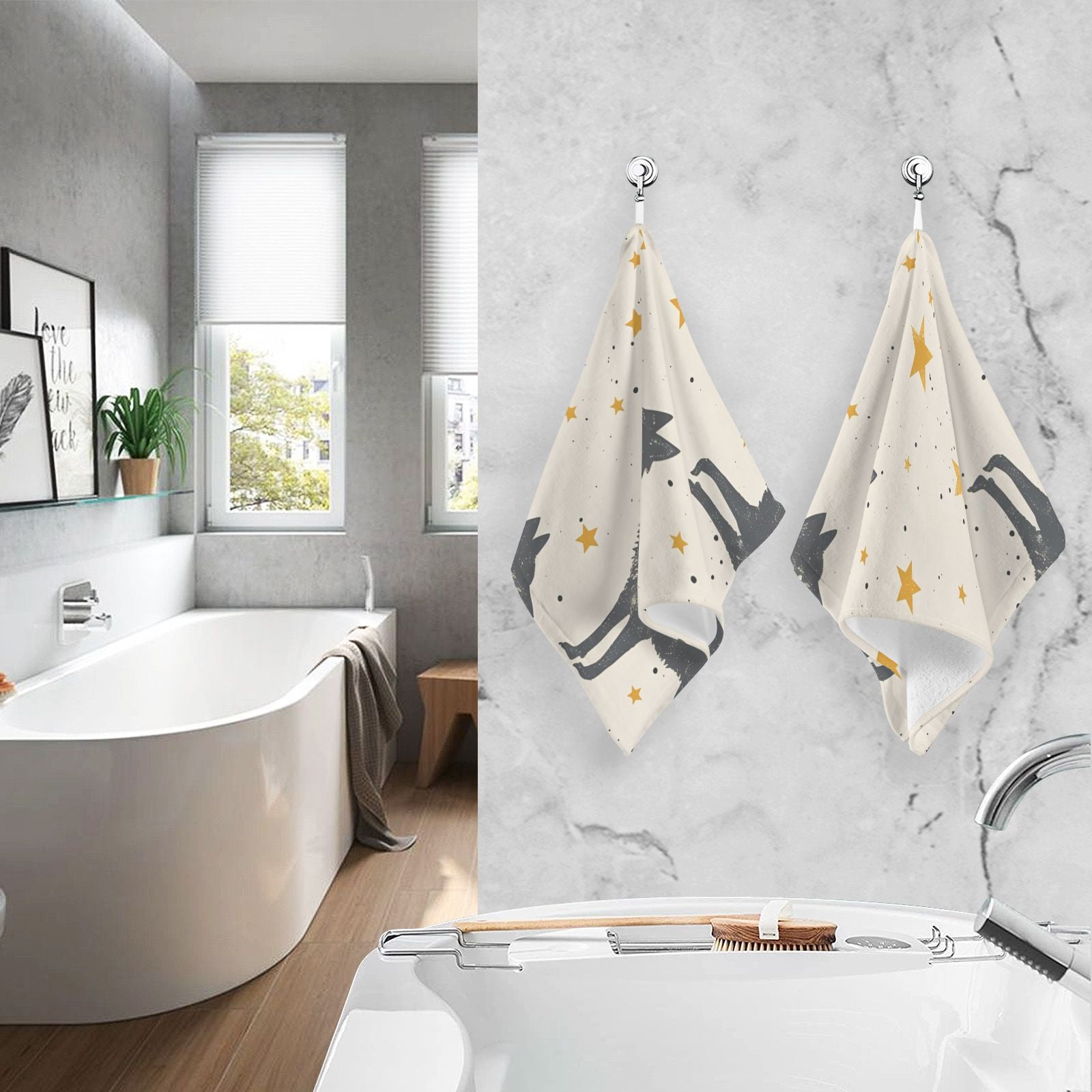 Wolf Stars Hand Towels Cotton Bath Towels Large Face Towels Absorbent for Bathroom 2 Packs