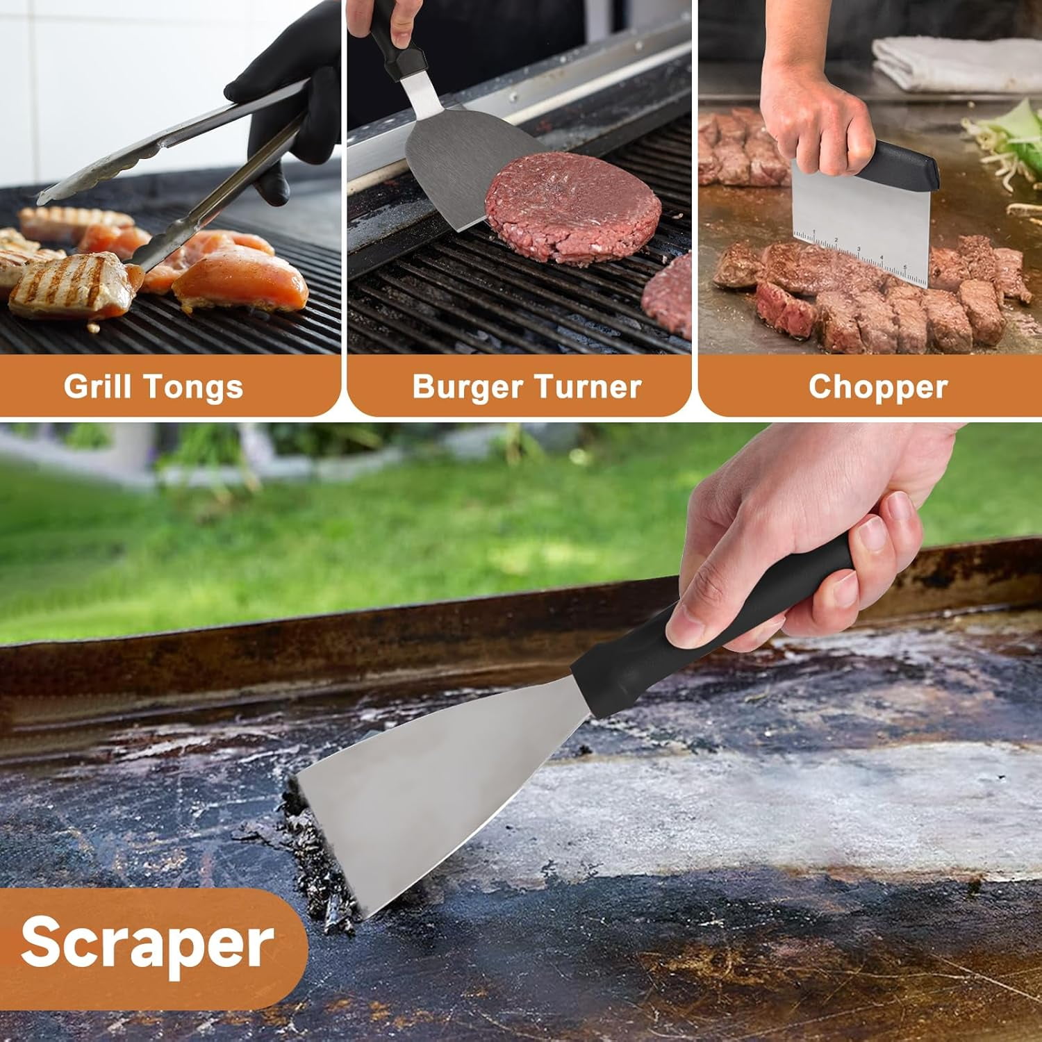 27-Piece Griddle Accessories Kit for Blackstone & Camp Chef. Features Enlarged Spatulas, Scraper & Basting Cover - The Complete BBQ Tool Set for Flat Top Grills