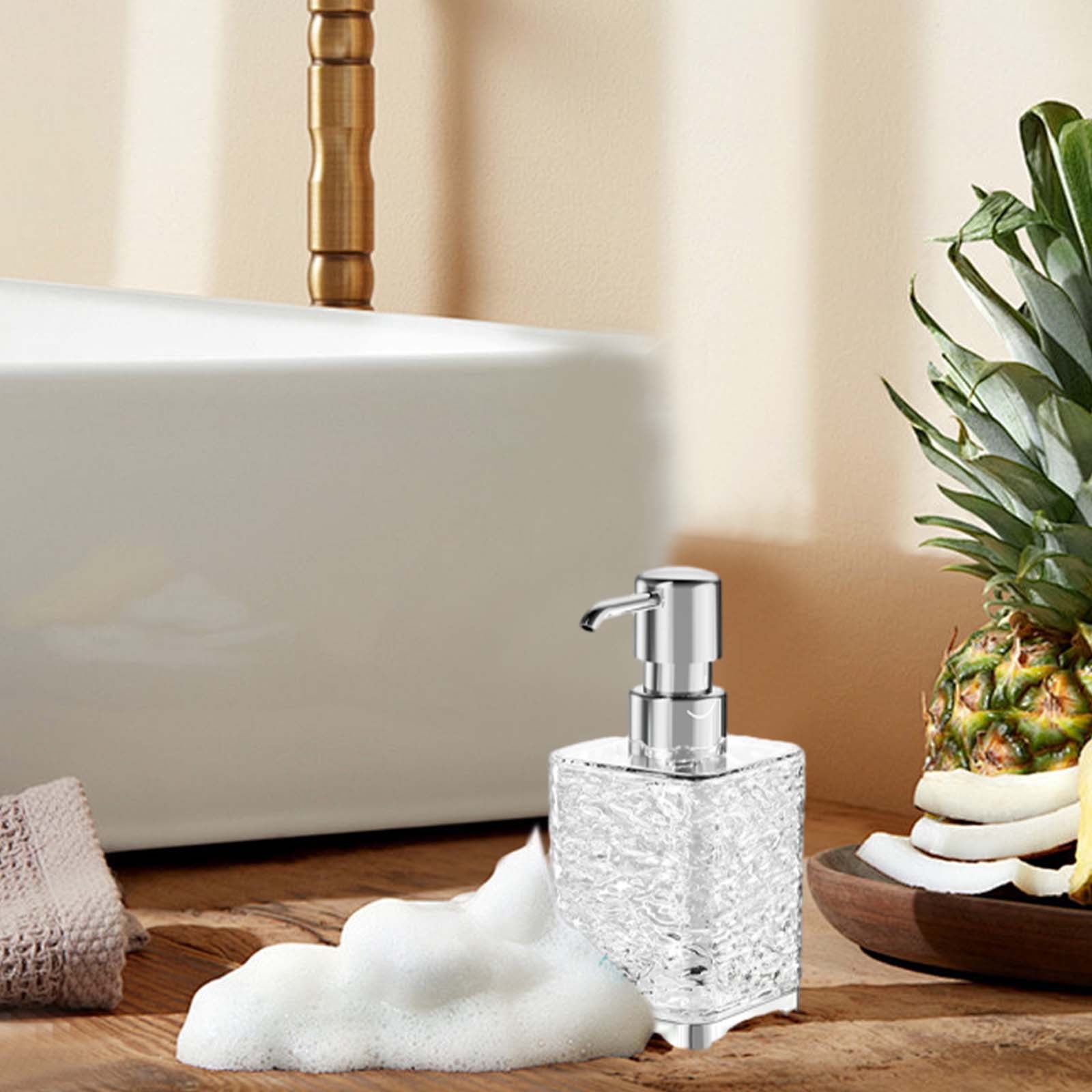 Glass Foaming Soap Dispenser with Silver Pump, Vintage-Inspired Modern Glass Refillable Bottle for Bathroom Vanity Countertop and Kitchen