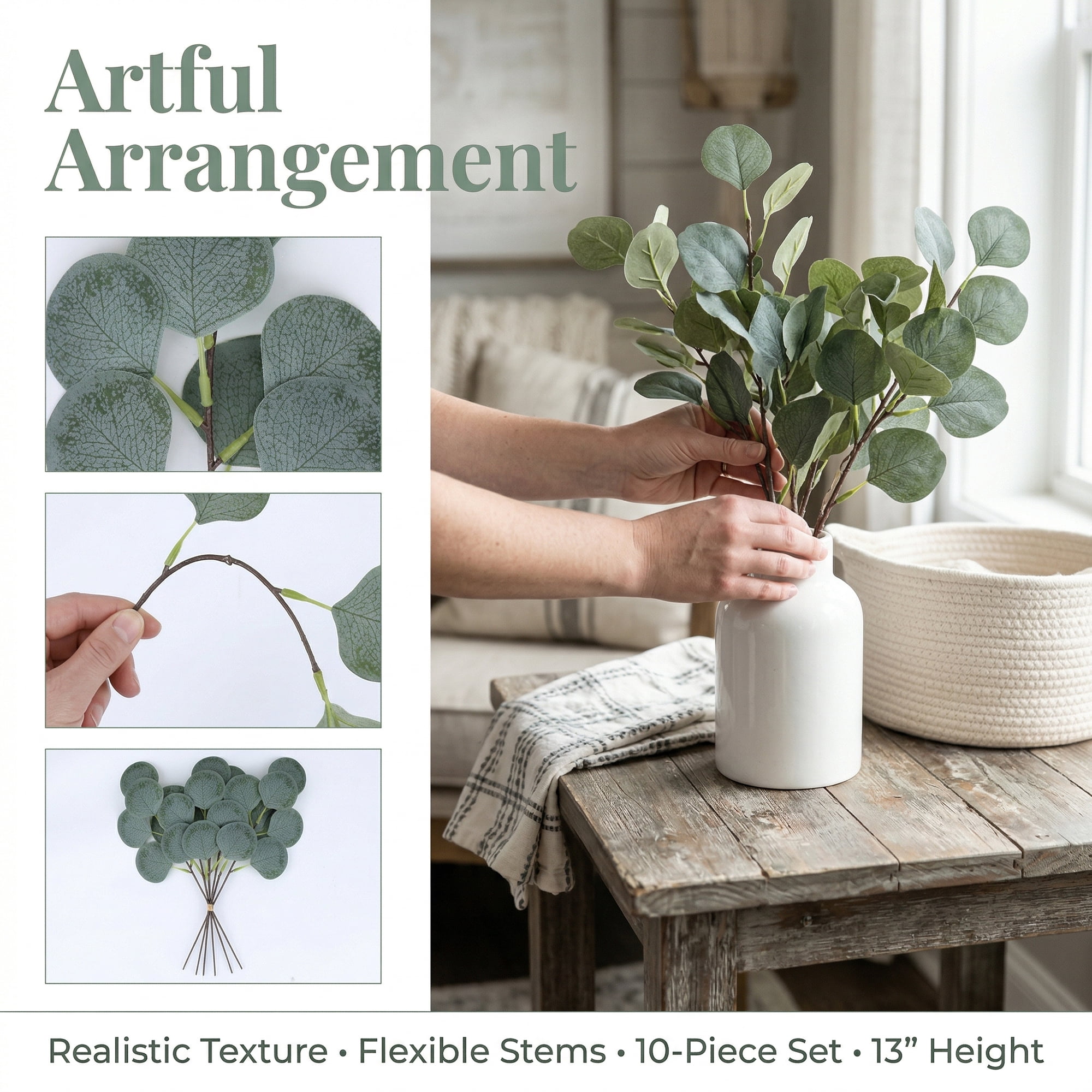 Unique Bargains 10Pcs Artificial Eucalyptus Stems Green And Fruitless 13in