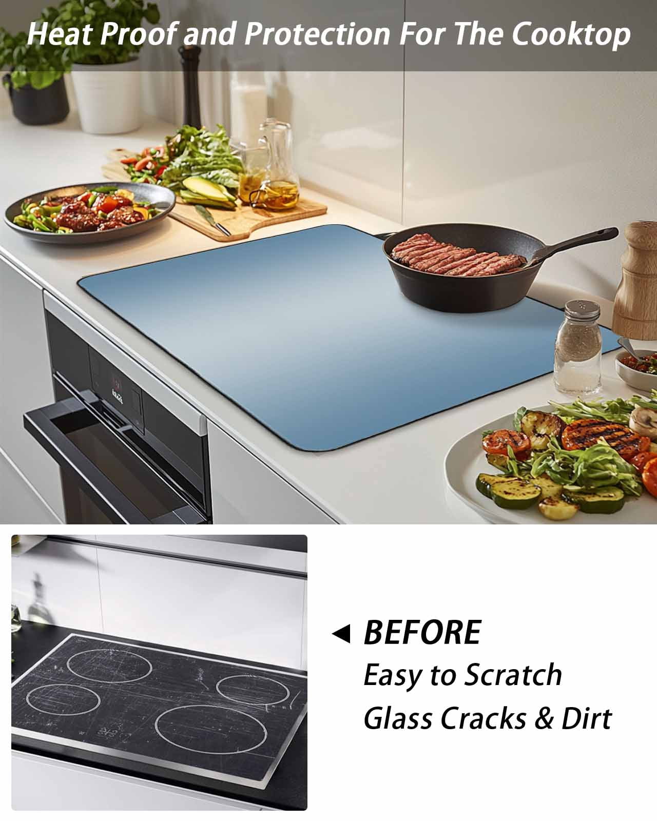 Stove Top Covers for Electric Stove, Blue Ombre Glass Stovetop Cover Protector, Modern Gradient Abstract Art Induction Cooktop Protector Oven Mat for Kitchen Countertop 24"x21"