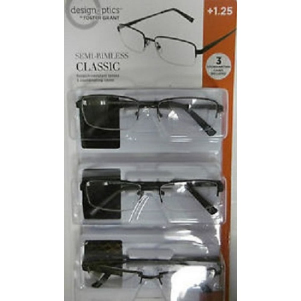 Design Optics +1.25 SemiRimless Classic Reading Glasses, 3 Pack