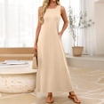 thumbnail image 2 of JULMCOMO Summer Dresses for Women Round Neck Sleeveless A Line Loose Fit Flowy Casual Maxi Dresses Beach Vacation Sundresses Beige M, 2 of 5