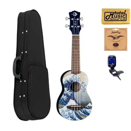 Luna UKE GW SOPRANO Uke Great Wave Soprano Ukulele Soft Case Bundle