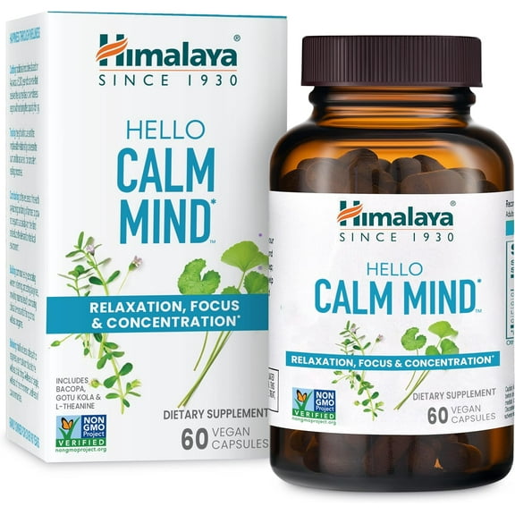 Himalaya Hello Calm Mind, with Bacopa and L-Theanine, for Relaxation & Concentration, 60 Capsules