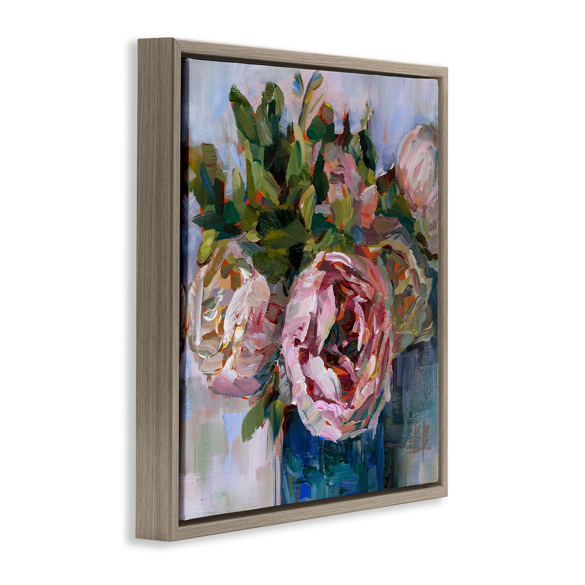 Stupell Industries Full Ranunculus Bouquet Botanical & Floral Painting Brown Floater Framed Art Print Wall Art, 25 x 25