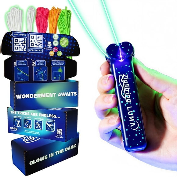 ZipString Luma - le Jouet Breveté Phosphorescent Qui Fait une Boucle de Ficelle, Crée des Formes et des Tours Sans Fin. DEL Intégrée pour une Lumière