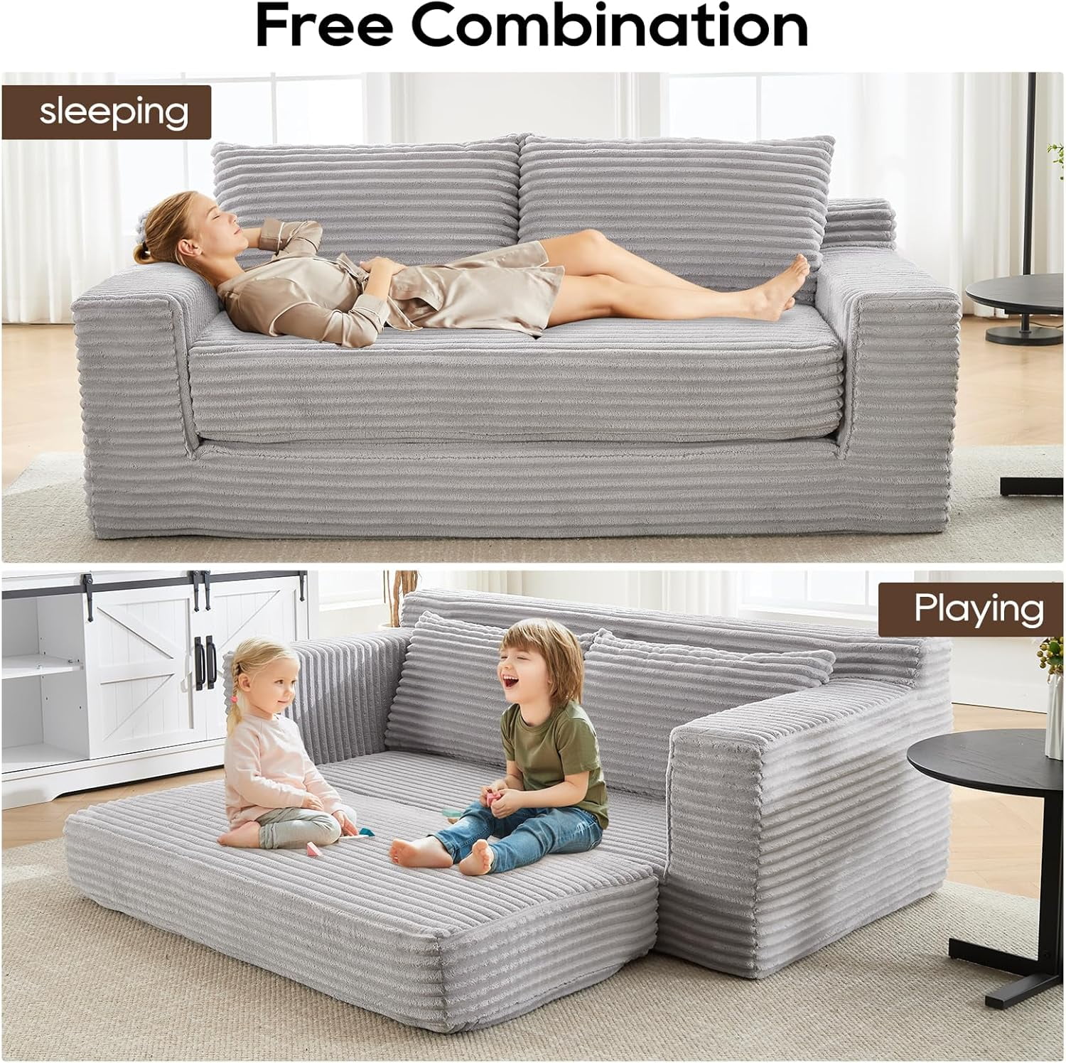 70.87" W Cloud Lounge Memory Foam Corduroy Convertible Folding and No Assembly Loveseat Sofa Bed,Grey