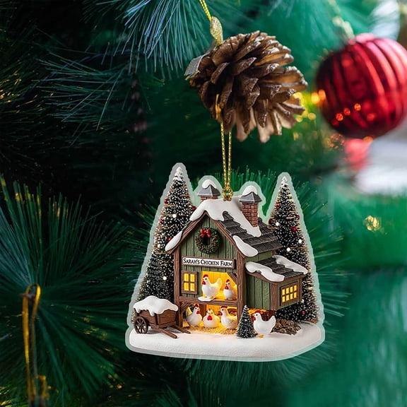CYFW Chicken Coop Christmas Ornament,Farm Theme Holiday Decor for Tree,Bag Charm and Festive Displays,Rustic Country Style Decoration for Animal Lovers,Farmhouse Christmas Ornament