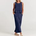 thumbnail image 1 of Trajes De Verano De 2 Piezas Conjuntos de pantalones de algodón de 2 piezas Ropa diaria de pierna ancha para mujer sin espalda (Azul oscuro S) Cgtredaw Para estrenar, 1 of 1