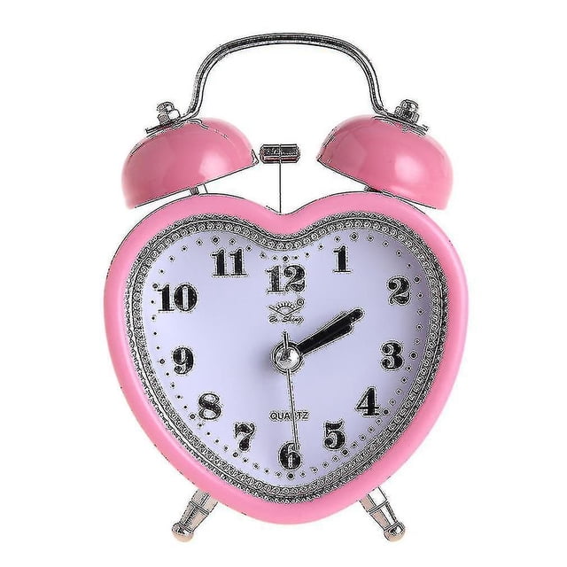 Despertador silencioso con forma de corazón y doble campana con luz de noche, rosa (h-3)