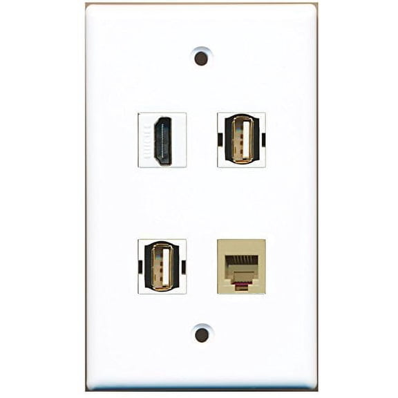 RiteAV - 1 Port HDMI 2 Port USB A-A 1 Port Phone RJ11 RJ12 Beige Wall Plate