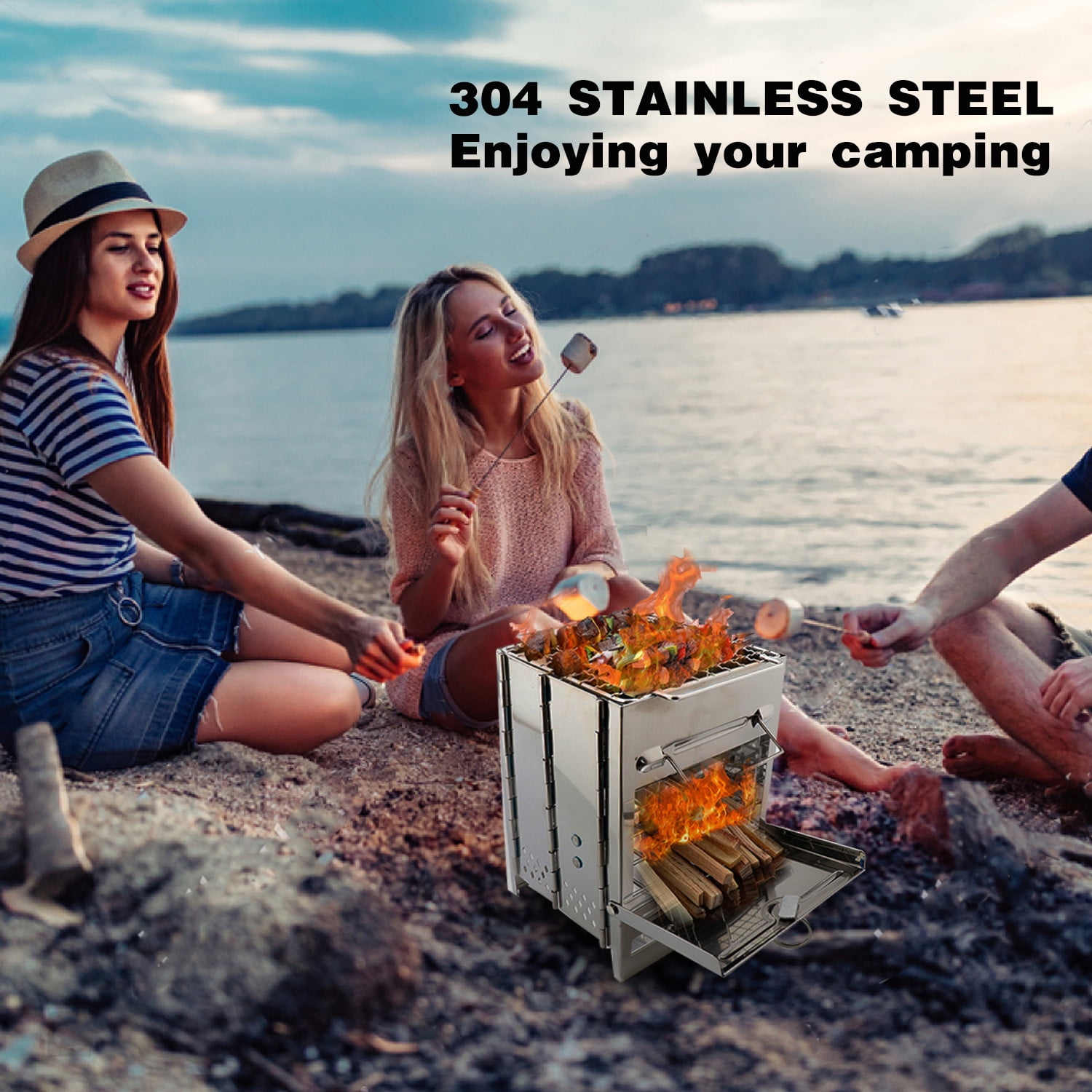 REDCAMP Wood Burning Camp Stove Folding Stainless Steel 304#, Small  Portable Backpacking Stove for Hiking Camping Survival BBQ - Walmart.com