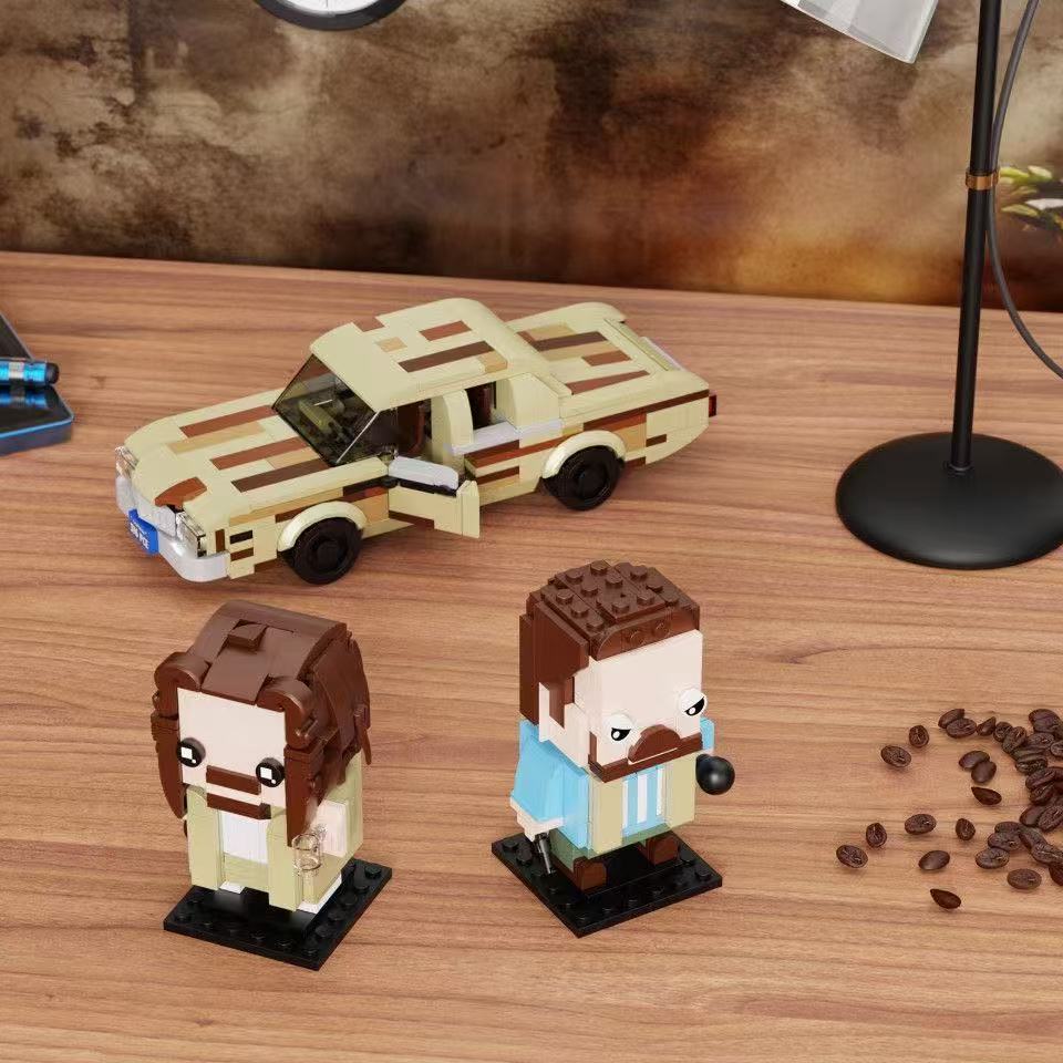 592 PCs 90s Cult Film Building Set with Vintage Car & Mustache Detective - Adult Collector Model Kit Compatible with Major Brands, Walmart Exclusive Gift for Teens 6+