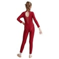 thumbnail image 2 of YIZYIF Kids Girls Long Sleeve Unitard Illusion V Neck Shiny Rhinestone Mesh Patchwork Gymnastics Ballet Leotard Burgundy 12, 2 of 7
