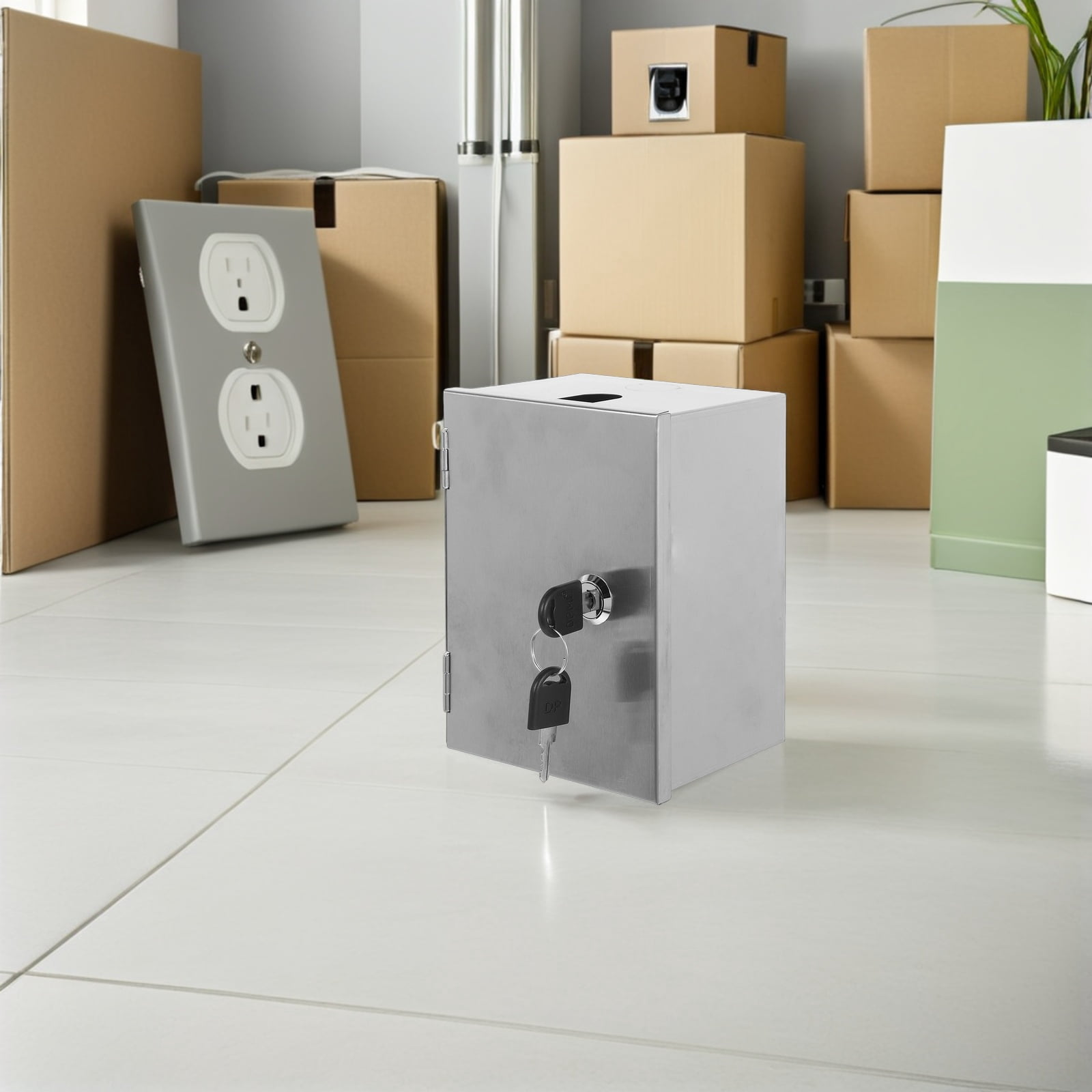 OFFIGAM Weatherproof Stainless Steel Outdoor Socket Box with Lock, Anti-Theft for Electrical Outlets