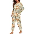 thumbnail image 2 of SCRAWLGOD Fall Decor Women's 2 Pieces Pajama Sets Lightweight Long-Sleeve Crew-Neck Top and Full-Length Anti-Wrinkle Drawstring Bottom with Elastic Band, Pumpkin Sunflower Floral Leaf Beige, L, 2 of 7