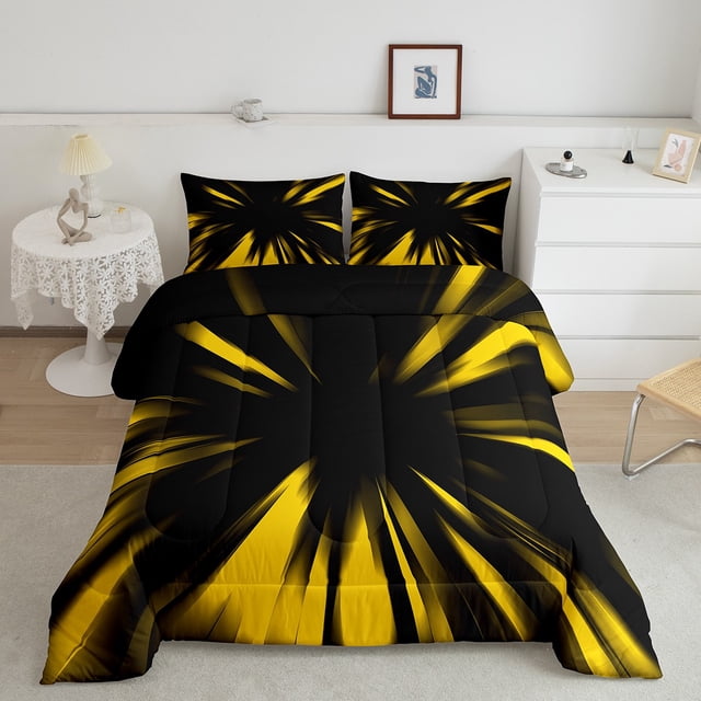 Erosebridal 3D Glowing Comforter Sets Twin Size, Modern Abstract Comforters & Duvets, Geometry Striped Decor, Reversible 2-Piece