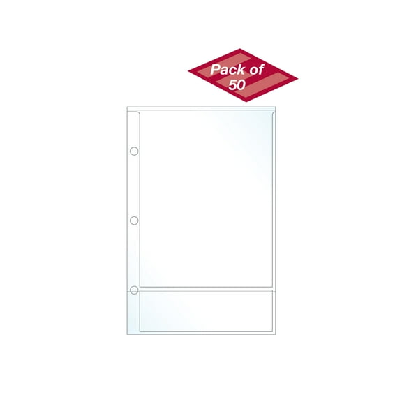 EnvyPak Mini Recipe Card/Photo Page Protector - Holds 5 x 7 Inch Sheets - 3 Hole Punched - Pack of 50 - Made in USA
