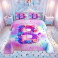 thumbnail image 2 of meiyoeat Flower Butterfly B Initial Rainbow Full Size Comforter Sets, Watercolor Galaxy Stars Bedding Comforter Set for Girls, Colorful Star Reversible, 3-Piece, 1 Comforter and 2 Pillowcases, 2 of 6