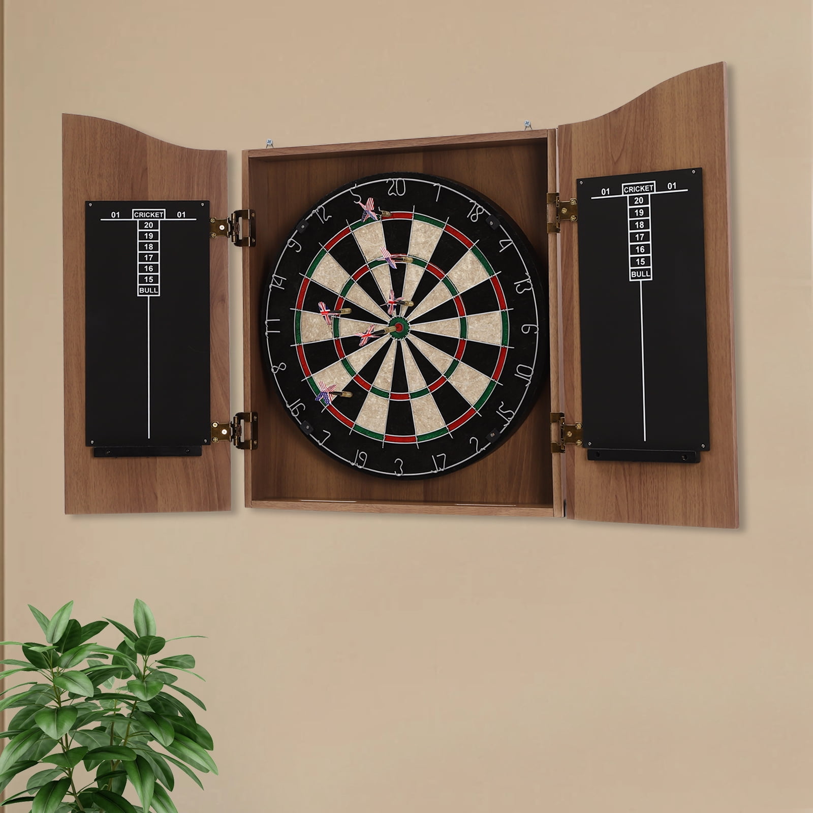 Miumaeov Folding Dartboard Cabinet Wall-Mounted Dart Board Cabinet Set with 6 Darts for Homes Bars Clubs Offices Game Room