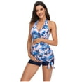thumbnail image 4 of Jacenvly Women Tankini Set Two Piece Clearance New Style Sleeveless Swimsuit Contrast Color V-Neck Surfing Swimwear Soft Women‘S Floral Print Two Piece Swimsuits Shorts Pregnancy Swimwear Pink, 4 of 10