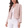 thumbnail image 1 of INSPIRE CHIC Women's Long Sleeve Plaid Tweed Blazer Button Down Work Short Jacket XS Pink, 1 of 6