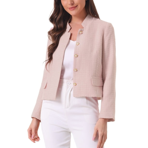 BLAZER DE TWEED A CUADROS DE MANGA LARGA PARA MUJER INSPIRADA CHIC, CON BOTONES, CORTO, PARA TRABAJO, TALLA XL, ROSA