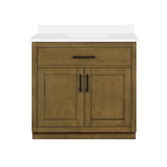 Pemberly Row 36" Almond Latte Bathroom Vanity with White Top