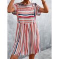 thumbnail image 4 of Jdlsppl Women's Short Sleeve Dress Sundress Ruched Vintage Stripe Printed Summer Thin Elegant Dresses Orange Medium, 4 of 4