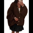 thumbnail image 2 of Cárdigan de Invierno con Botones para Mujer, Cuello Alto, Larga, Punto Grueso, Abrigo Marrón Oscuro L, 2 of 9