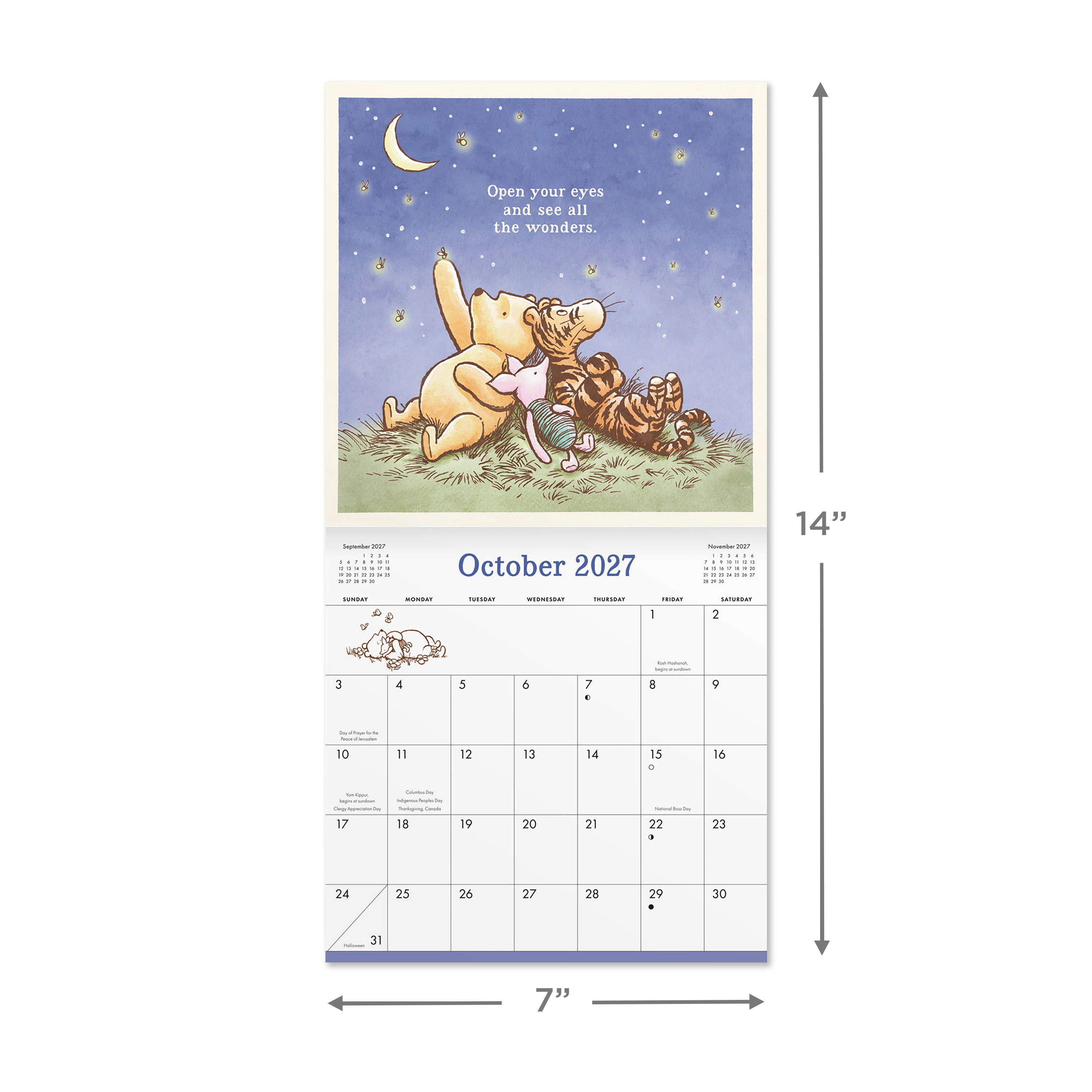 2027 Winnie the Pooh Mini Hanging Wall Calendar 7x7 January-December Gridded