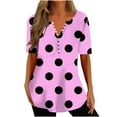 thumbnail image 3 of QATAINLAV Womens Summer Shirts 2025 Fashion Polka Dot Print Tees Shirt Oversized Loose Fit Short Sleeve Henley Shirts Casual Vacation Beach Tops Pink XXL Winter, 3 of 6