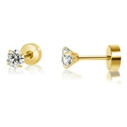 TOTF Tiny CZ Stud Earrings,Flat Screw Back Cubic Zirconia Earrings Helix Earrings Gold Tragus Piercing Jewelry Gift for Women Girls(5 Pairs, Gold)