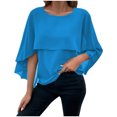 thumbnail image 2 of Cagogo Women's Loose Fit Tshirts Shirts Summer Basic Tops Under $5 Chiffon 3/4 Sleeve Flowy Poncho Round Neck Plus Size T Shirts Holiday Beach White Blouses Clothes, 2 of 9