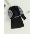 thumbnail image 3 of SUNSIOM Bébé Filles Automne Robe Pied de Poule Imprimé Longue Manches Bouffantes Robe Côtelée avec Ceinture Tenue d'Automne, 3 of 7