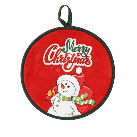 Christmas Hanging Hand Towels – 8.6 in Round Polyester Towels with Santa & Snowman Prints – Festive Kitchen & Bathroom Towels with Hanging Loop for Holiday Décor or Gift