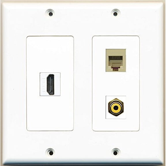 RiteAV - 1 Port HDMI 1 Port RCA Yellow 1 Port Phone RJ11 RJ12 Beige - 2 Gang Wall Plate