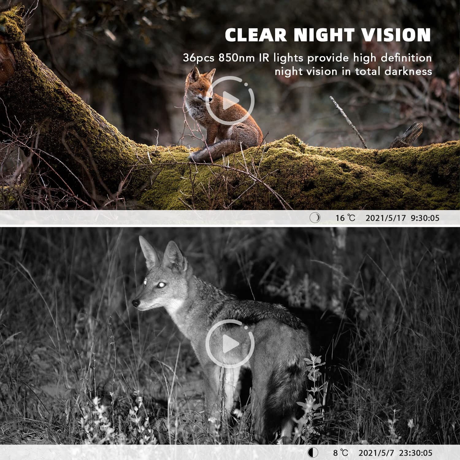Usogood 4K 48MP WiFi Trail Camera with Phone App, Game Camera with Night Vision Motion Activated IP66 Waterproof, 120°PIR Range for Deer & Wildlife