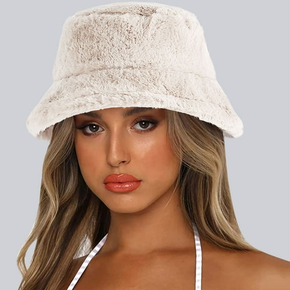 Dyfzdhu Winter Thick Bucket Warm Hat Cap Bucket Hat for Women Men Solid Color Style Beige